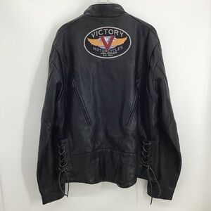 Victory Polaris Moto Leather Jacket Embroidered Patch Black Size 44 - M/L